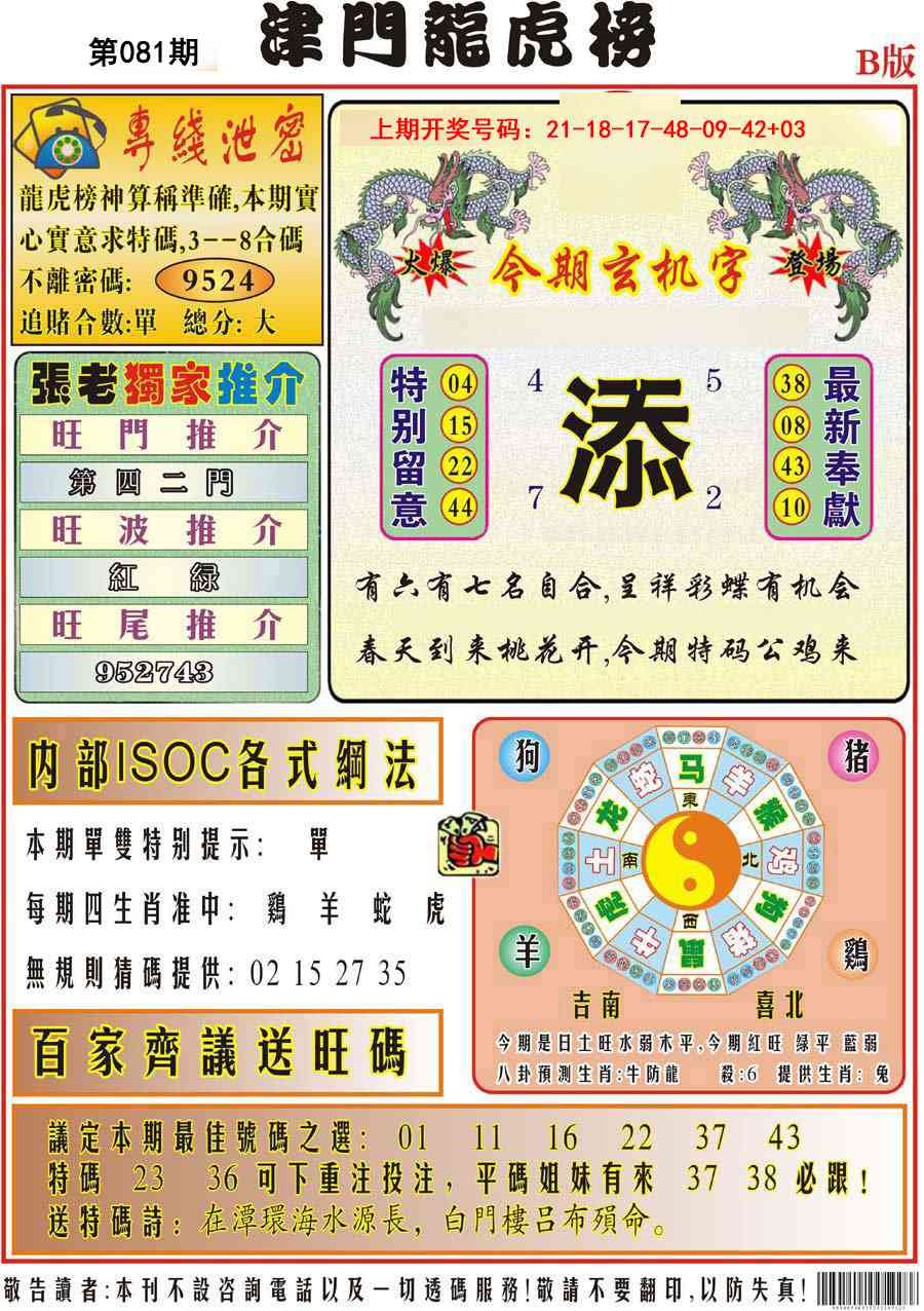 081期津门龙虎榜B[图]